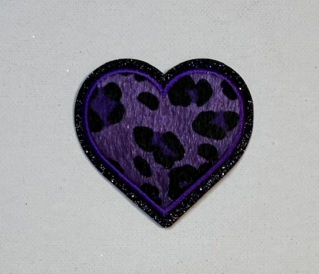 Purple Cheetah heart hat patch