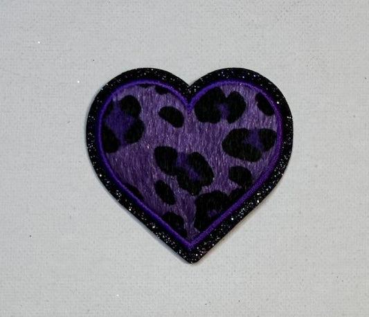 Purple Cheetah heart hat patch