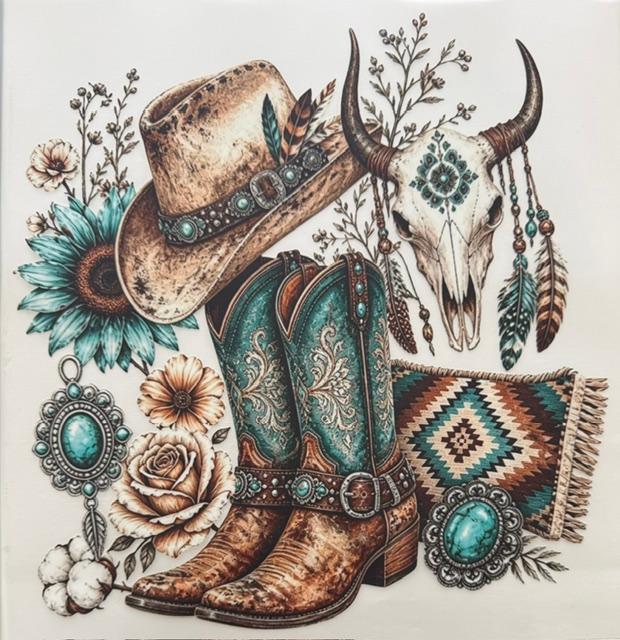 Western collage-teal