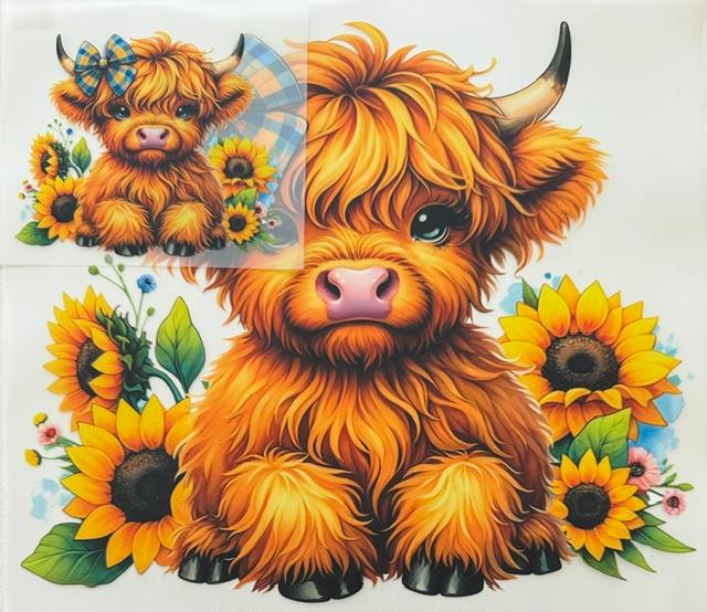 Cow - blue checkered bow, sunflowers-2pc set