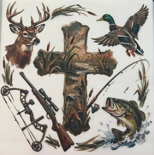 Hunting collage with big Cross