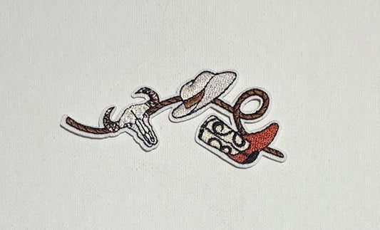 Boot, hat, rope skull patch