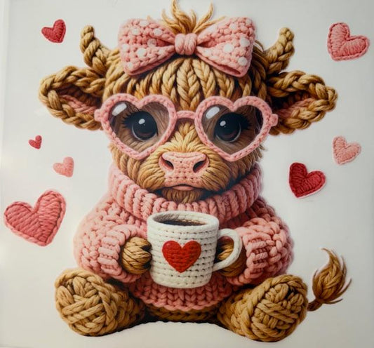 Valentines Cow, heart on coffee cup