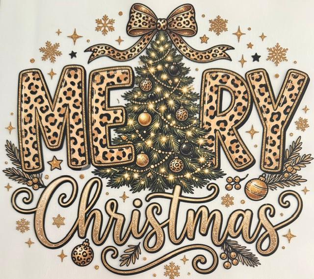 Merry Christmas - cheetah, gold, green