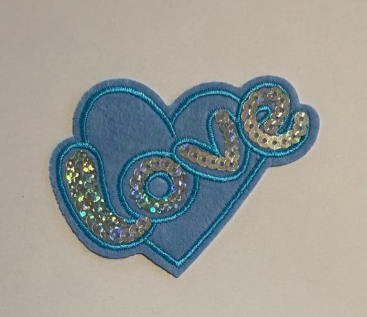 Lt. Blue heart, silver Love hat patch