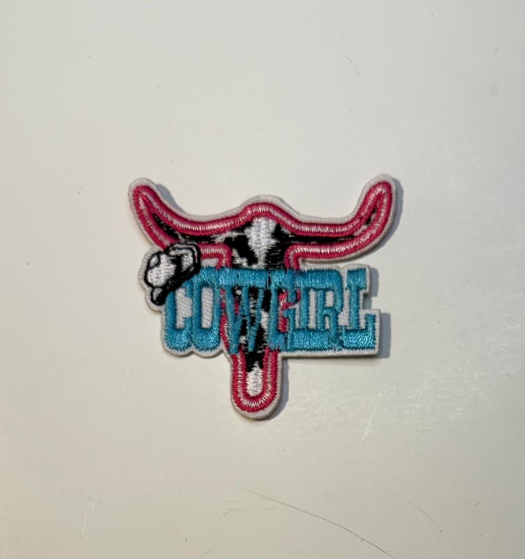 Teal Cowgirl, pink longhorns hat patch