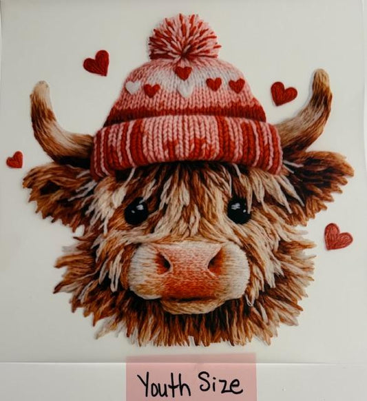 Valentines cow w/ pink beanie-yarn Youth