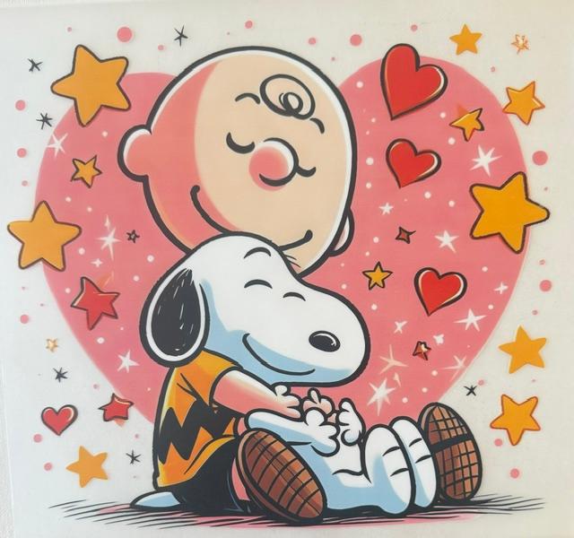 Charlie Brown holding Snoopy, heart