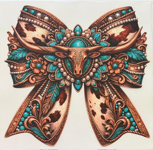 Western Bow-brown, teal, skull in center