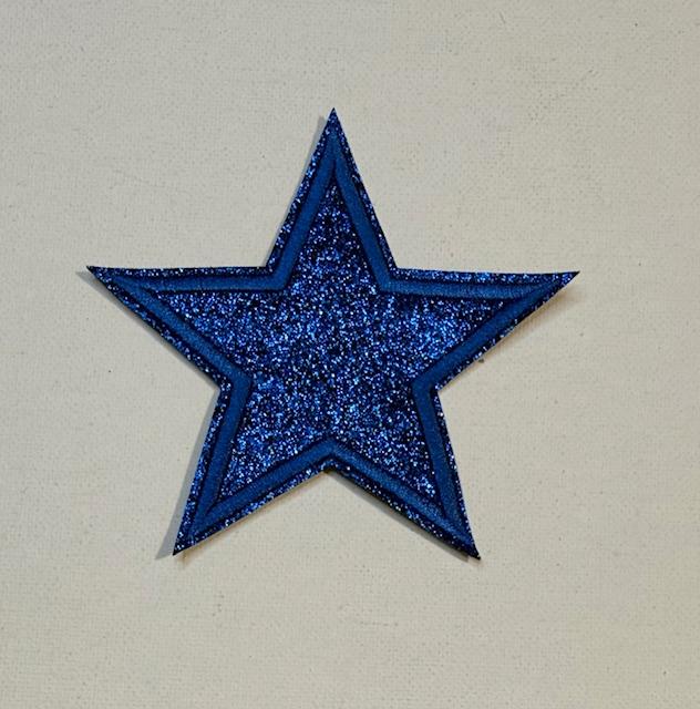 Blue glitter star hat patch