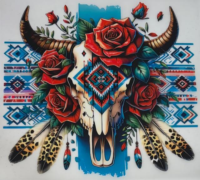 Western Skull-teal, red roses