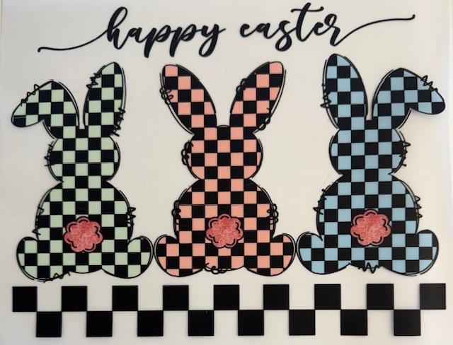 Happy Easter-3 checkered rabbits