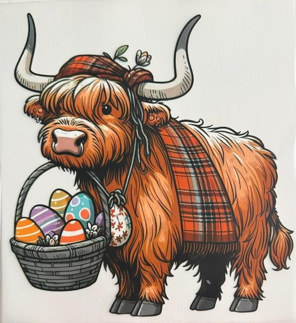 Cow  - hanging eastsr basket of eggs