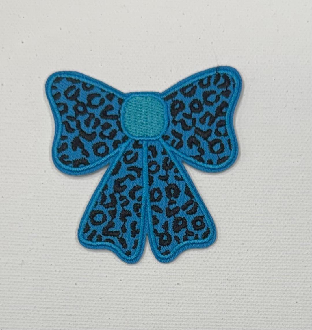 Teal cheetah bow hat patch
