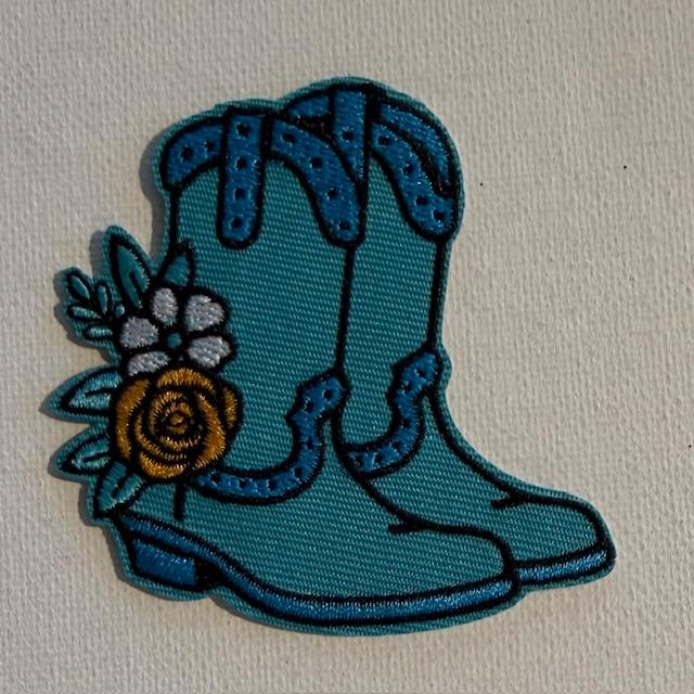 Teal Boots w/ flowers hat patch
