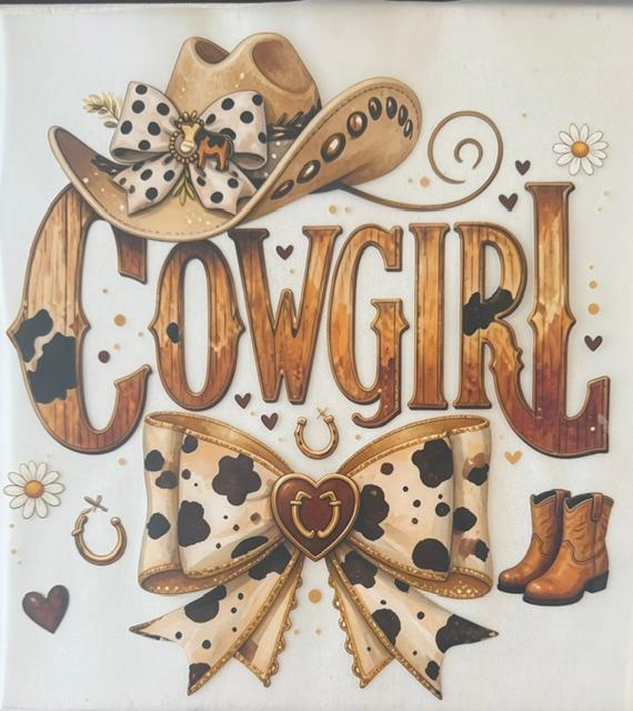 Cowgirl - cow print bow, hat