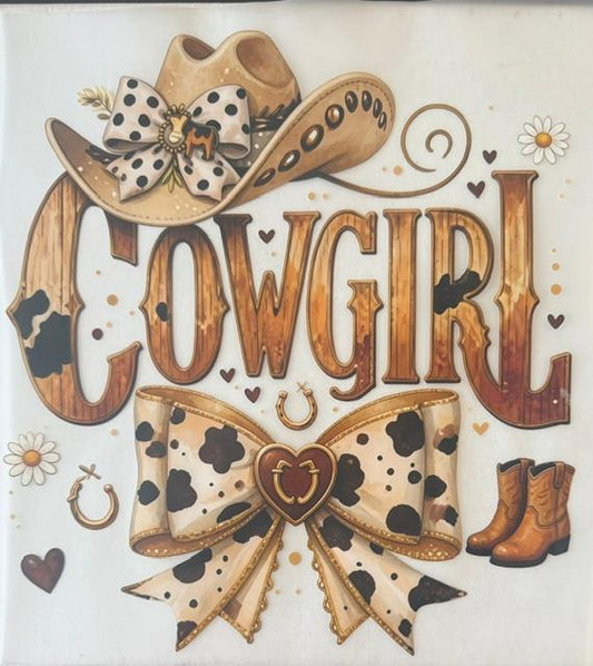 Cowgirl - cow print bow, hat