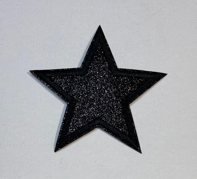 Black glitter star hat patch