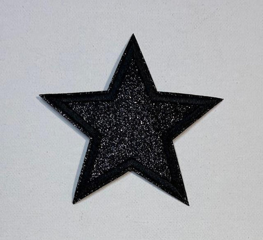 Black glitter star hat patch