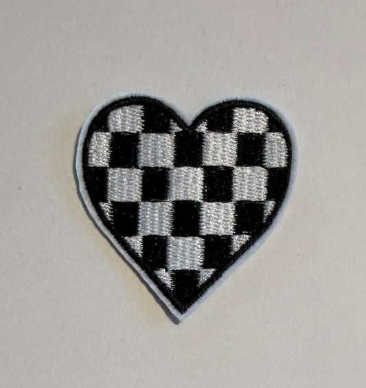 Checkered black/white heart hat patch