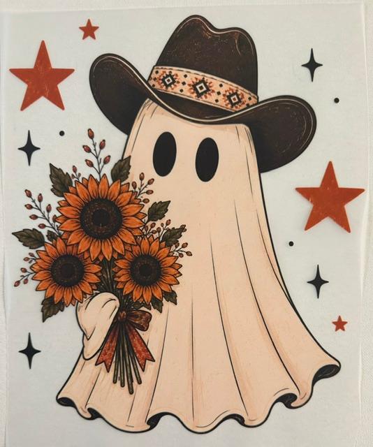 Cowboy Ghost holding sunflowers