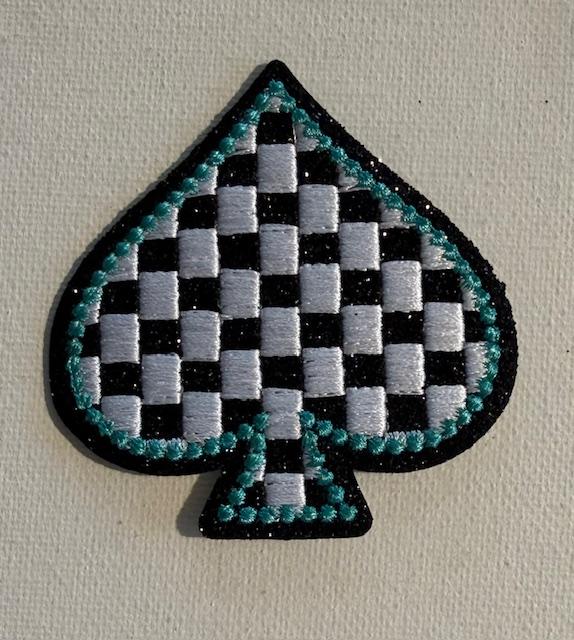 Checkered Spade, teal outline hat patch