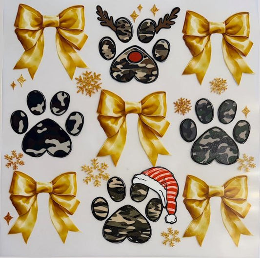 Gold Bows/camo reindeer paws