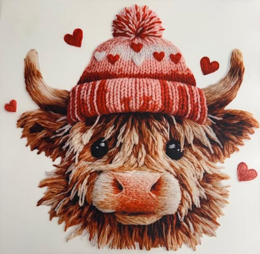 Valentines cow wearing Beanie