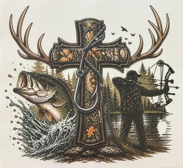 Hunting-cross with antlers & fish hook