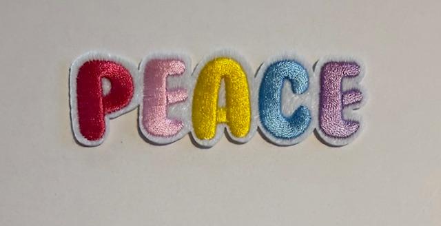 Peace, different color letters hat patch