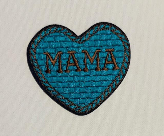 Mama teal heart hat patch