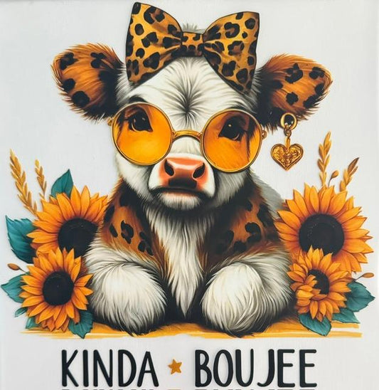 Kinda Boujee-cow w/ sunglasses, sunflowers