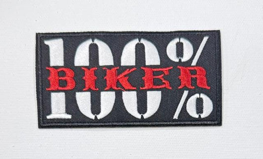 100% Biker hat patch, red letters