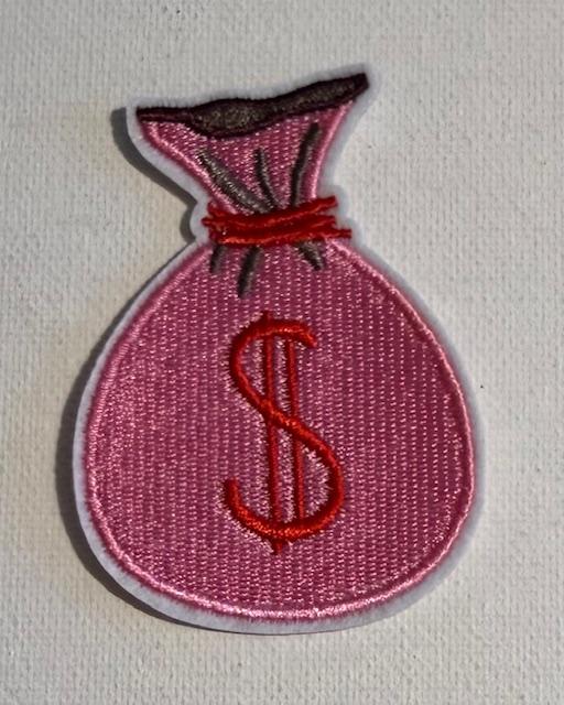 Pink money bag hat patch