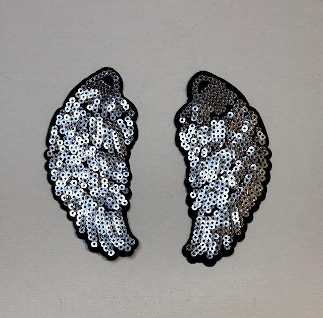 set of silver sequin Wings hat patch