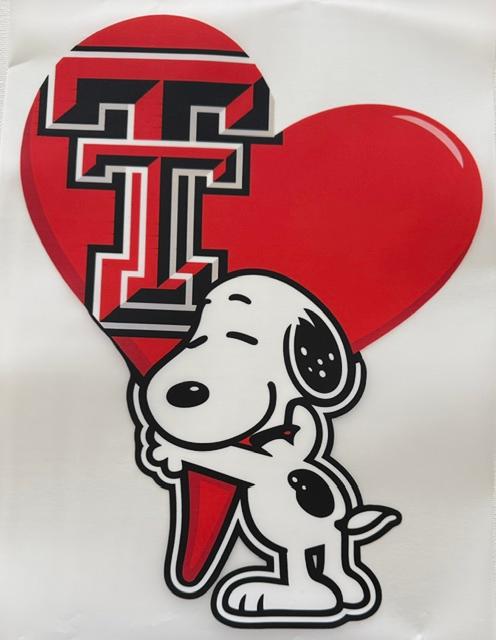 Snoopy hugging heart- Texas Tech