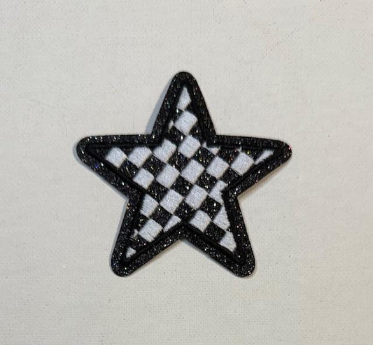Black Checkered star hat patch