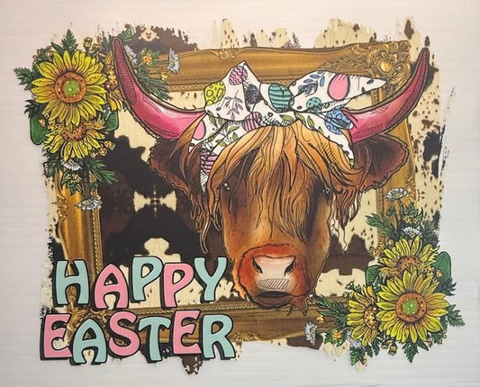 Happy Easter - cow with hair tie and sunflowers