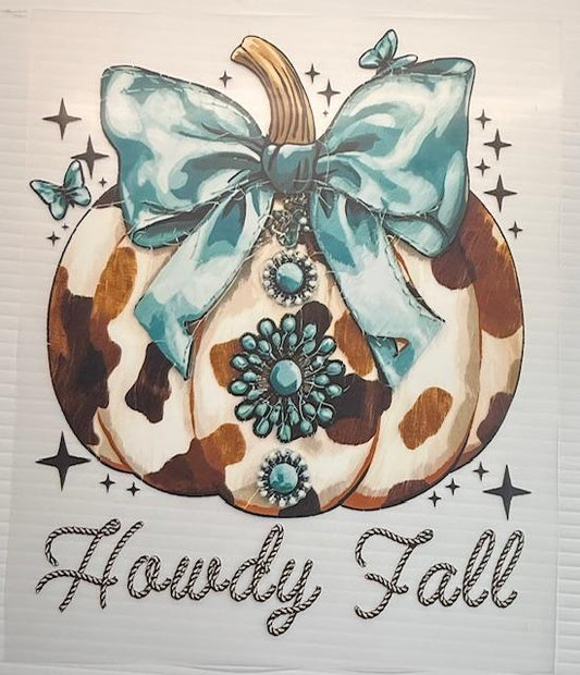 Howdy All - Cow print Pumpkin - teal bow