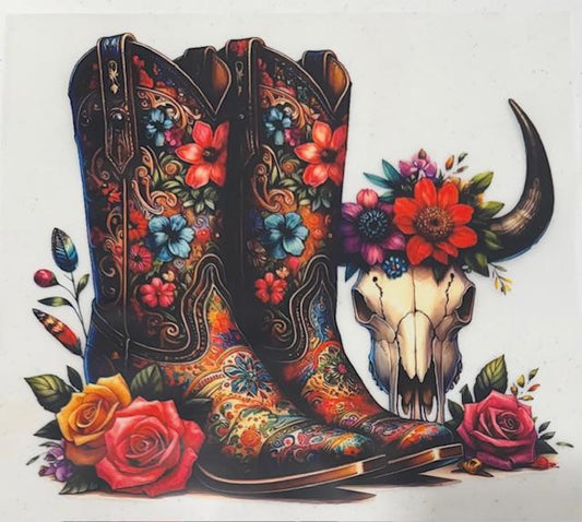 Wstern Boots w/ flowers and skull