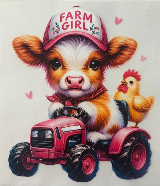 Farm Girl - cow on tractor