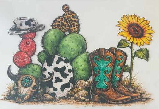 Desert scene - sunflower/boots on right