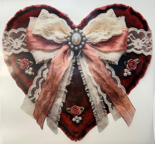 Red heart w/ lace bow