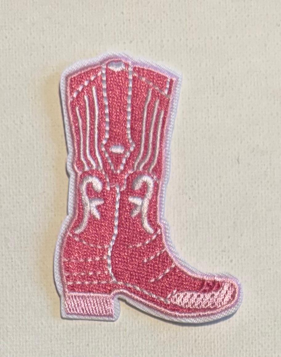Tall pink cowboy boot hat patch