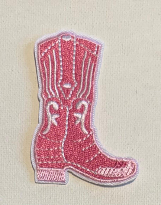 Tall pink cowboy boot hat patch