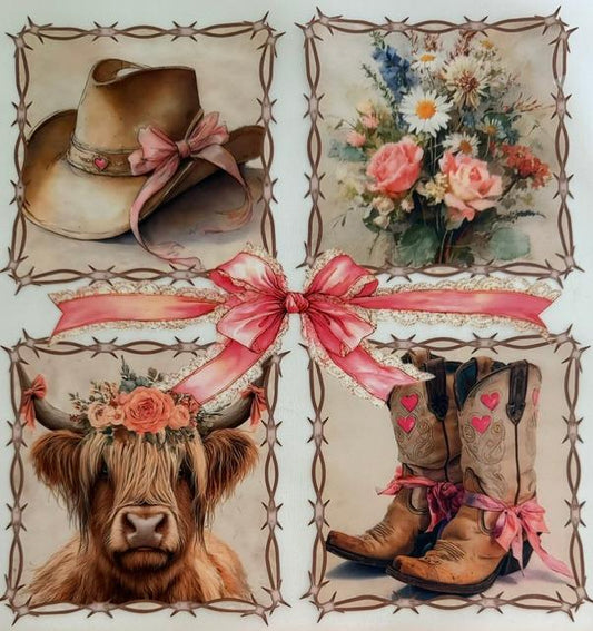 Hat, Flowers, Cow & Boots-western