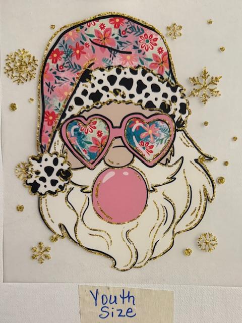Santa -pink hat/glasses youth size