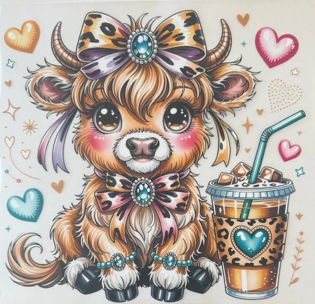 Cow - leopard bow, teal bling