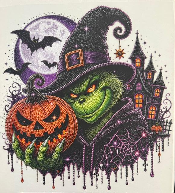 witch Grinch holding pumpkin