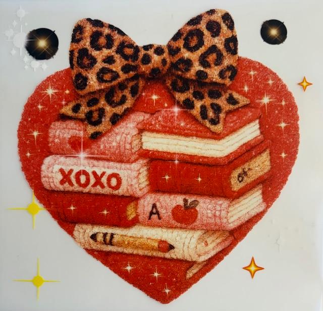 Valentines heart w/ cheetah bow and books